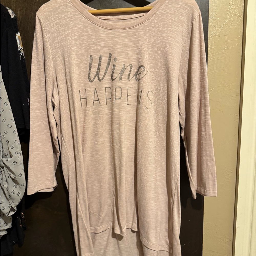 Women's Pink Top with 'Wine Happens' Print